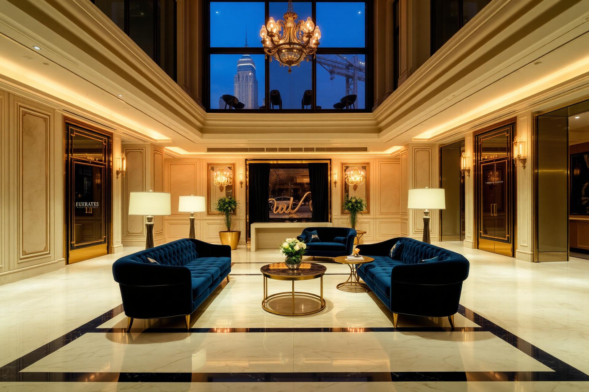 Hotel Scherman lobby at dusk